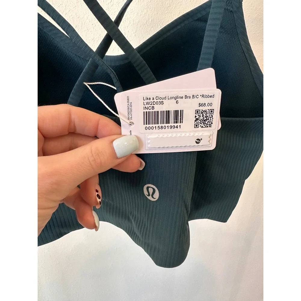 Lululemon Like a Cloud Longline Bra Ribbed B/C Cup Iron Blue LW2D03S Size 6 NWT - Picture 3 of 4
